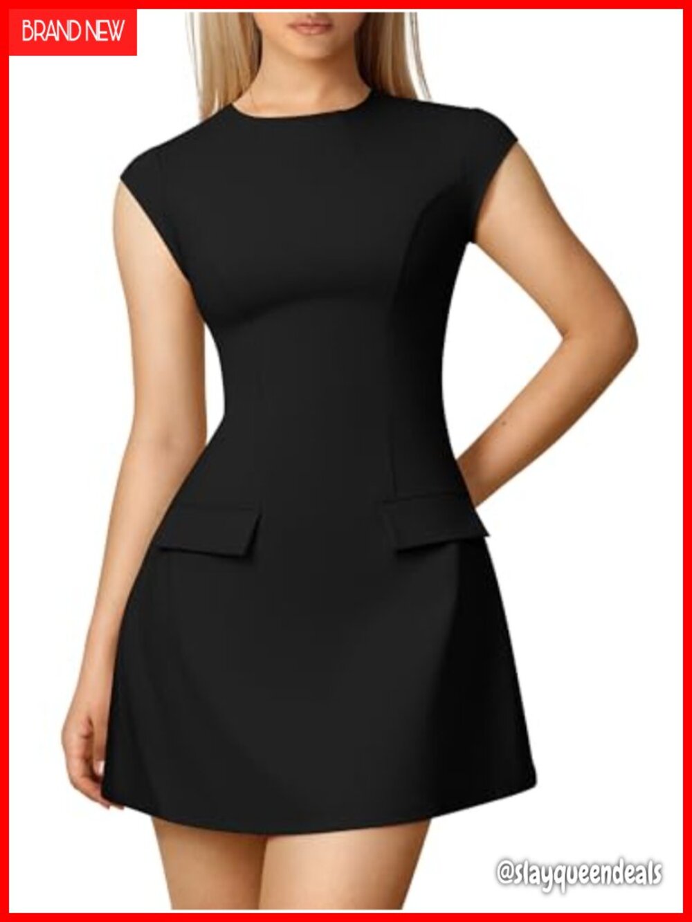 Mock Neck Cap Sleeve A-Line Mini Dress Work Party